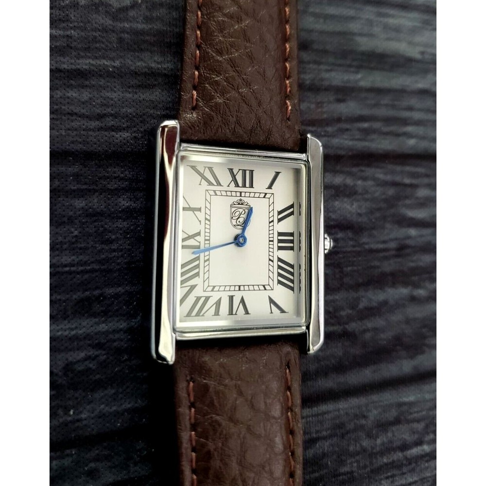 Pierre Lucerne 1888 Must Tank Style Mens Dress Watch Swiss Inspired Brown Band - Picture 8 of 16